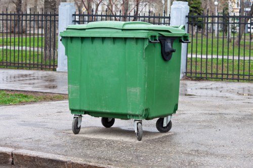 Commercial skip container placed outside a Neasden business premises