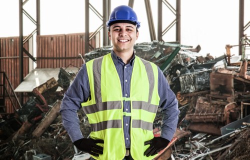 Professional construction waste clearance team at work